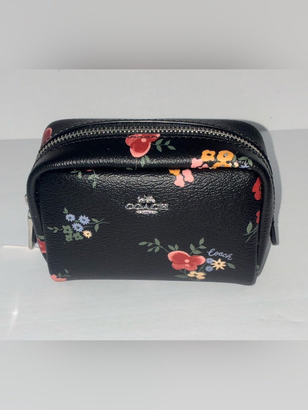 Coach Floral Mini Boxy Cosmetic Bag Case With Wildflowers Print Black Multi NWT